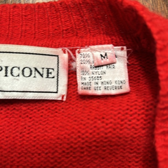Vintage Preppy Evan Picone Red Black Lamb'swool Angora Blend Cardigan Sz M EUC - Picture 5 of 13